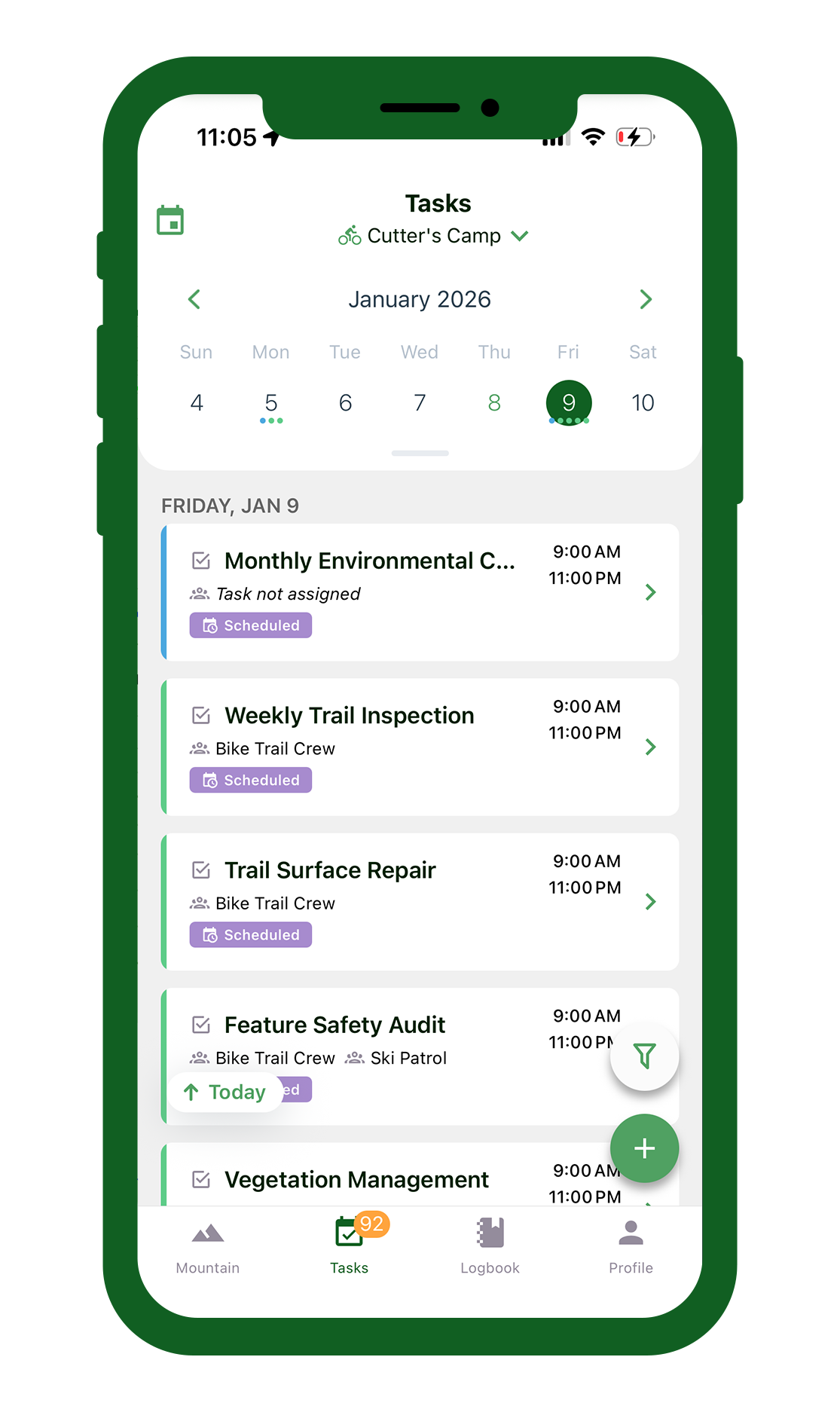 Tasks interface for bike park maintenance